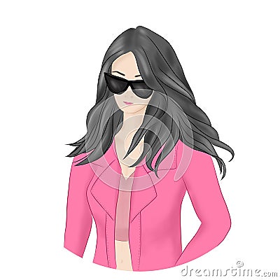 Women in pink fashion clothes with sunglass on white background Stock Photo