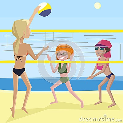 Women playing beach volleyball Vector Illustration