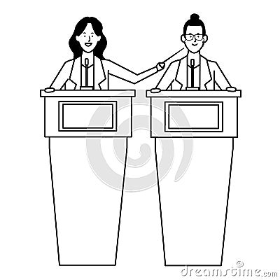 Women in a podium black and white Vector Illustration