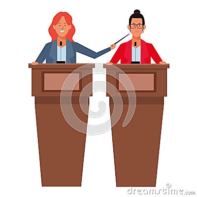 Women in a podium Vector Illustration