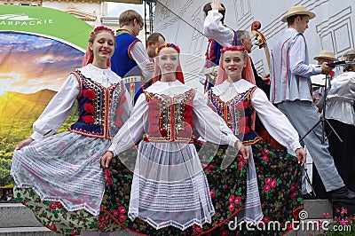 Women in Polish folk dance costumes Editorial Stock Photo