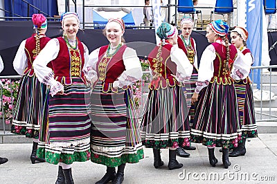 Women in Polish folk dance costumes Editorial Stock Photo