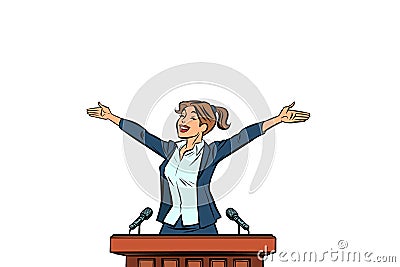 Women politician speaker on the podium Vector Illustration