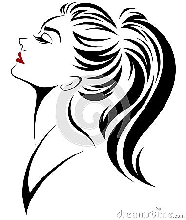 Women ponytail hair style icon, logo women face on white background Vector Illustration