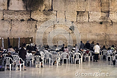 Women Prayers near The Wailing Wall, Western Wall a Passover on the women`s gallery Editorial Stock Photo