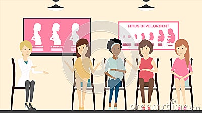 Women in prenatal clinic. Vector Illustration