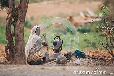 Women preparing bunna coffee, Ethiopia Editorial Stock Photo