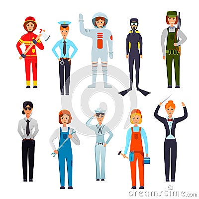 Women Professions Flat Characters Set Vector Illustration