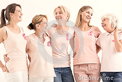 Women promoting breast cancer prevention Stock Photo