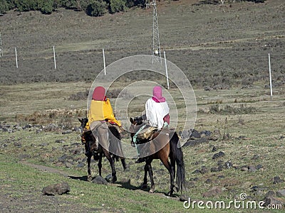 Women riding in mountains, Ethiopia Editorial Stock Photo