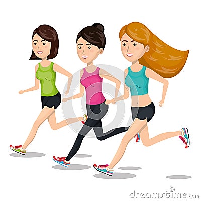 Women running characters icon Vector Illustration