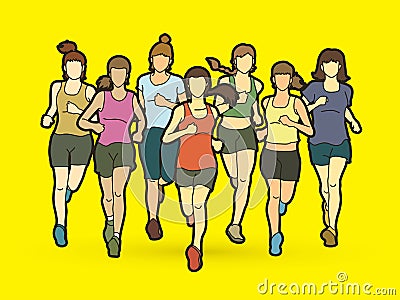 Women running, Marathon runners, Group of people running Vector Illustration