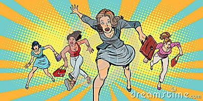 Women running in panic for sale Vector Illustration