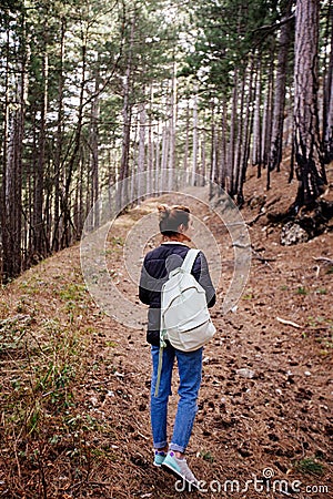 Women`s backpack on the shoulder. Stock Photo