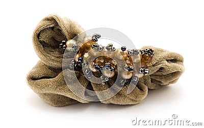 Women's brown scrunchy (hairpin) with jewelry Stock Photo