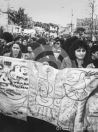 Women's Coalition for Peace Marching in Jerusalem, 1989 Editorial Stock Photo