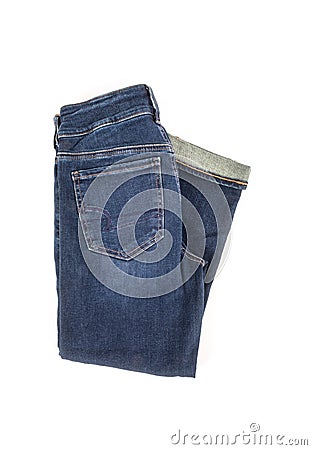 Women`s Dark Colored Cropped Denim Blue Jeans Stock Photo