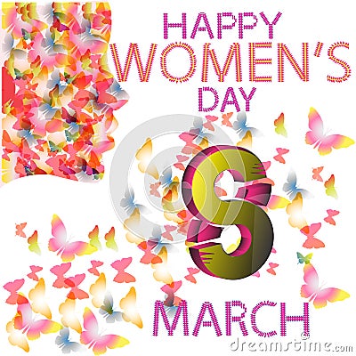 Women`s day, butterfly women. 3D 8. march 8. 3D march 8.happy pink women`s day Stock Photo