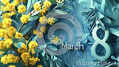 Women's Day: Celebrating March 8th in Style. A bright and floral image with mimosa flowers, Stock Photo