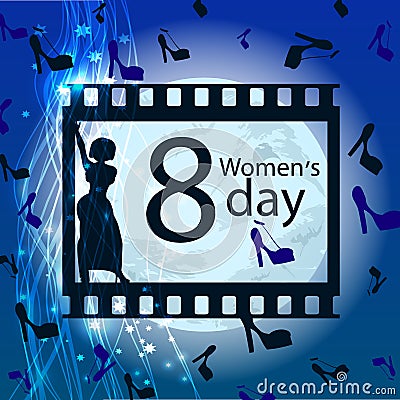 Women s Day frame silhouette girl shoe. use a smart phone, website, printing, decorating etc ... Stock Photo