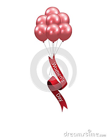 Women s Day Seven red balloons and a ribbon with the inscription. illustration Vector Illustration