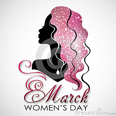 Women`s Day. Vector Greeting Card with Woman Silhouette. The 8th of March Vector Illustration