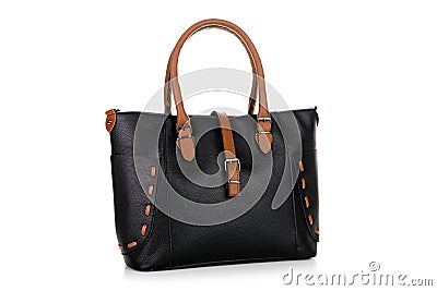 Women`s fashion accessories. Black woman handbag on white background Stock Photo