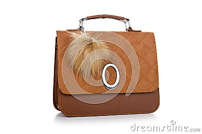 Women`s fashion accessories. Brown woman handbag on white background Stock Photo