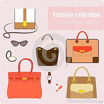 Women's fashion collection of bags and accessories Vector Illustration