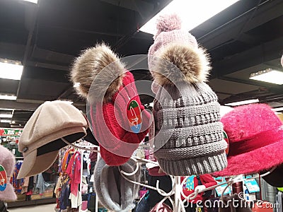 Women`s fashion hats, sold in supermarkets Editorial Stock Photo