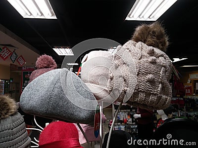 Women`s fashion hats, sold in supermarkets Editorial Stock Photo