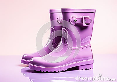 Women's fashion pink rain boots. Super detailed. Winter time. AI generated Stock Photo