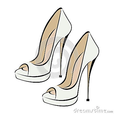 Women`s fashionable beige high-heeled shoes. Shoes with an open toe. Design suitable for icons, shoe stores Vector Illustration