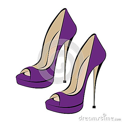 Women`s fashionable purple high-heeled shoes. Shoes with an open toe. Design suitable for icons, shoe stores Vector Illustration