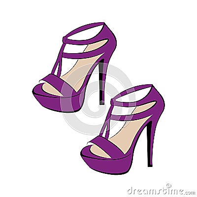 Women`s fashionable purple high-heeled shoes. Summer sandals. Design is suitable for icons Vector Illustration