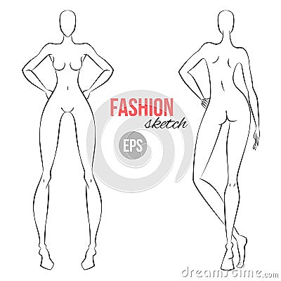 Women`s figure fashion sketch. Template for designers of clothes. Different poses. Vector illustration Vector Illustration