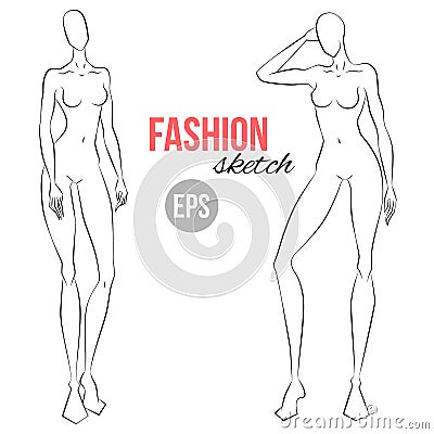 Women`s figure fashion sketch. Vector illustration. Template for drawing for stylist and designers. Vector Illustration