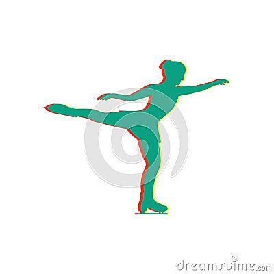 Women`s figure skating. Isolated glitch icon Vector Illustration