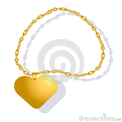 Women`s gold chain with a heart-shaped chain Vector Illustration