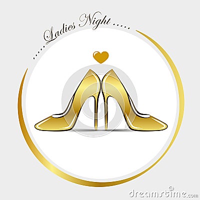 Women`s golden shoes high heel fashion ladies night Vector Illustration