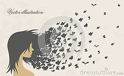 Women's hairstyles and hair with butterflies Vector Illustration