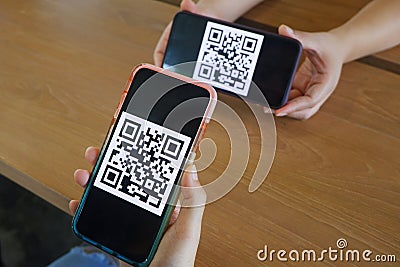 QR Code payment scan via mobile pone Stock Photo