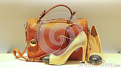 Women's handbags and shoes Stock Photo