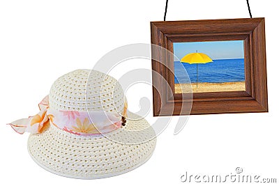 Women's hat and photographic frame Stock Photo