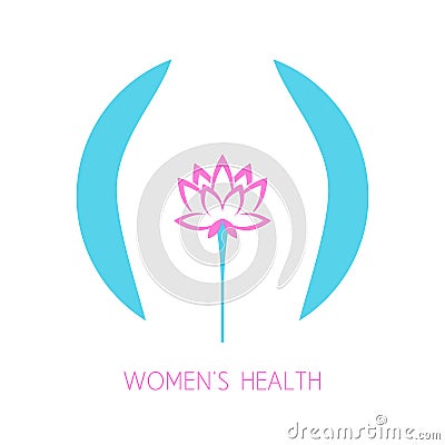 Women`s health icon. Woman figure with flower. Vector Illustration