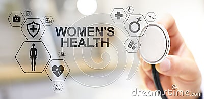 Women`s health. Medical Healthcare concept on virtual screen. Stock Photo