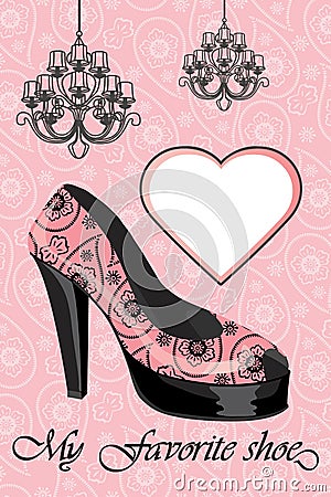 Women's high heel shoe and chandeliers Vector Illustration