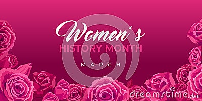 Women`s History Month. Vector web banner, poster, flyer, greeting card for social media with the text Women s History Month, marc Vector Illustration