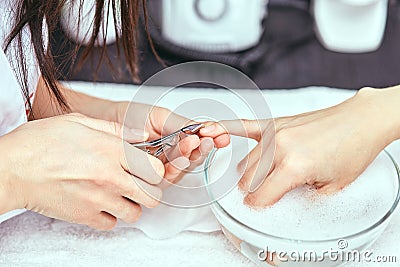 Women's manicure, nail file, hand care Stock Photo