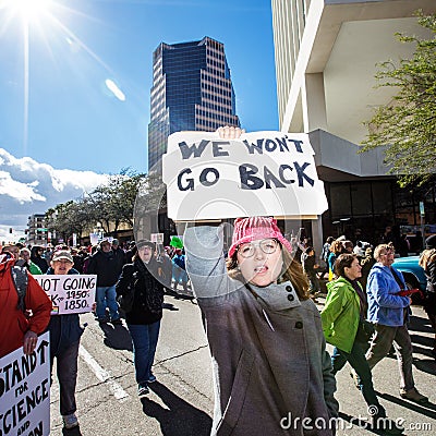 Women`s March Protestor in Downtown Tuscon, Arizona Editorial Stock Photo